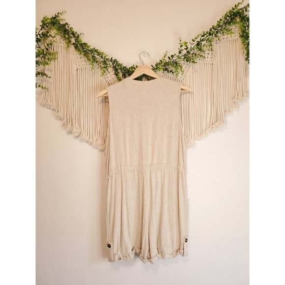 Kalihi Neutral Linen Button Front Romper-Medium-Ivory. - Picture 8 of 11